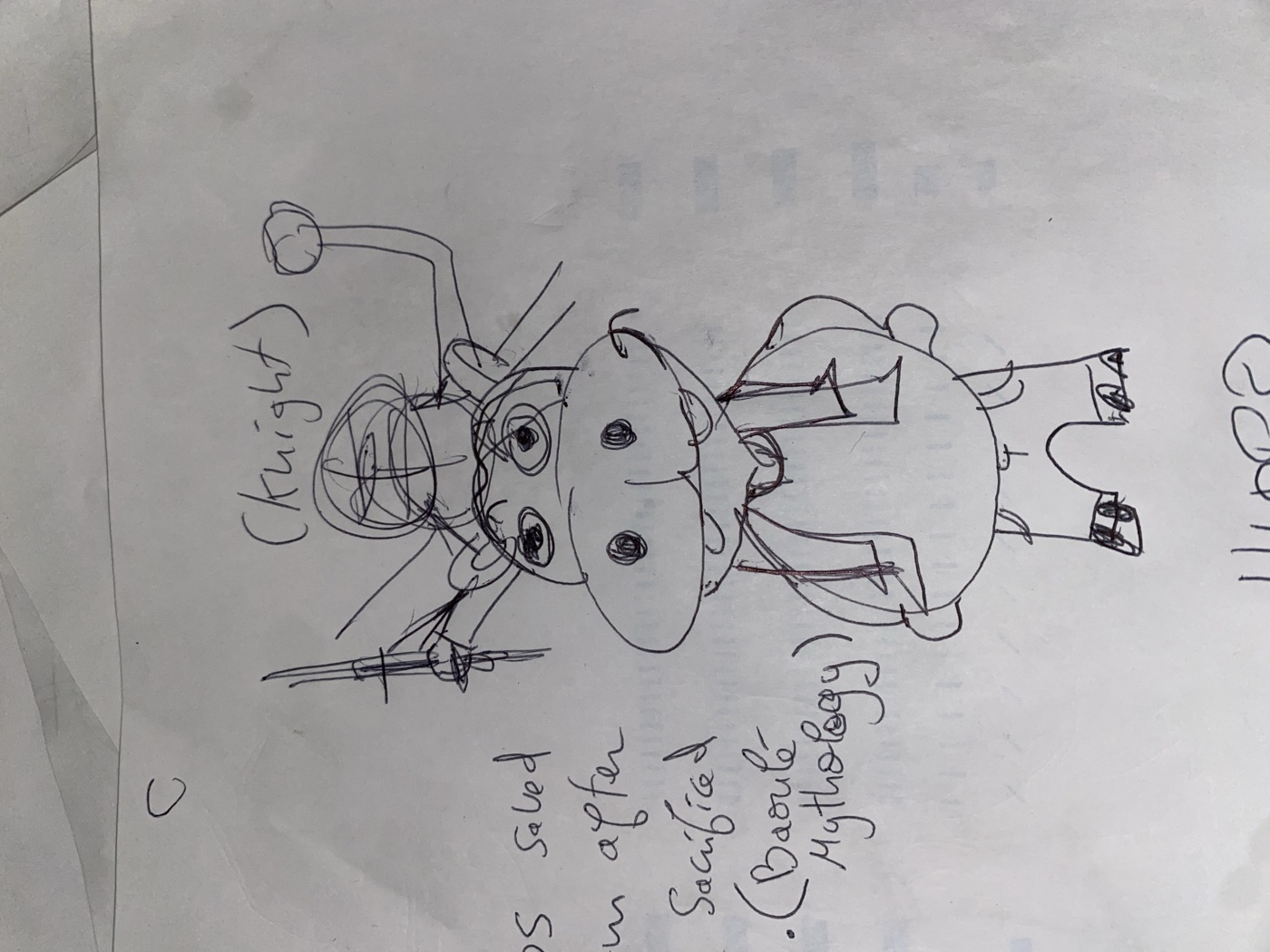 hippo knight sketch — Baoulé mythology
