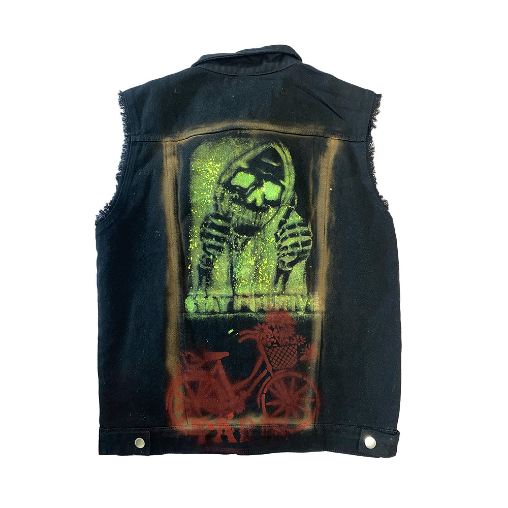 SPRAY-PAINTED DENIM VEST - denim vest, ICS clothing by ONLY IBEE, photograph 2 of 2