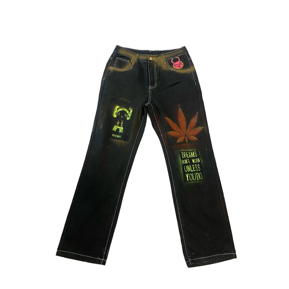 FLOWER NEON PAINTED BLACK JEAN - black jeans, ICS clothing by ONLY IBEE, photograph 1 of 1